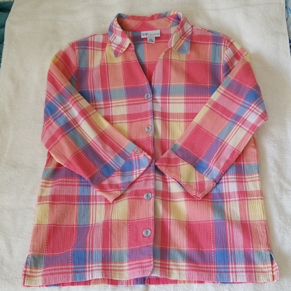 The Tog Shop Tops - The Tog Shop Textured Cotton Madras Plaid Top in L